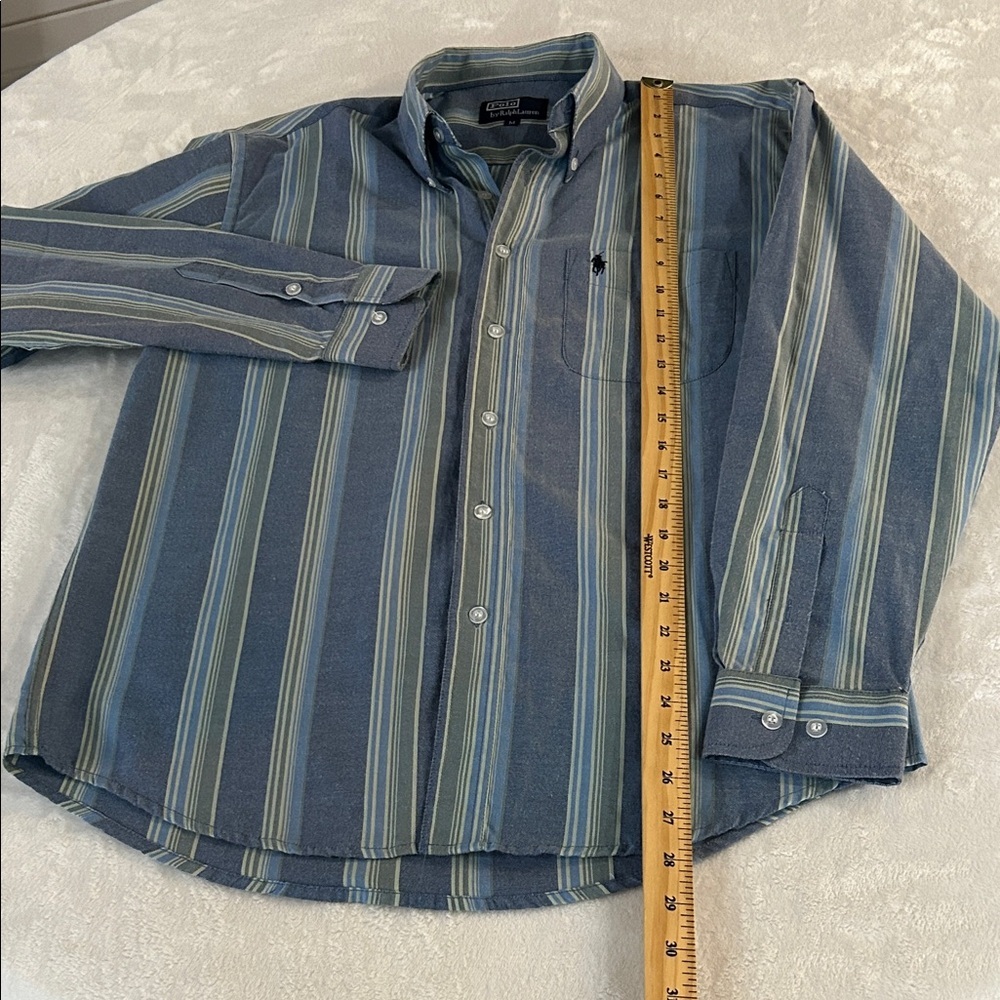 Vintage Polo by Ralph Lauren Men's Shirt with Blue and Green Stripes. Sz M - Picture 9 of 13